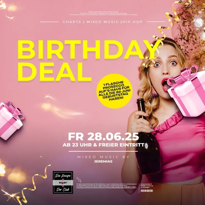szene-Radar - BIRTHDAY DEAL, AGAR  in Freiburg im Breisgau