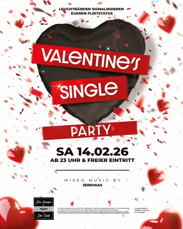 szene-Radar - VALENTINE'S SINGLE PARTY, AGAR  in Freiburg im Breisgau